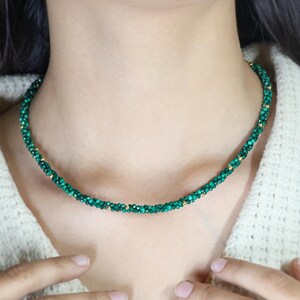 Green Malachite handmade necklace for women, twisted necklace, Gold malachite jewelry, faceted micro malachite beads necklace, Gift for her