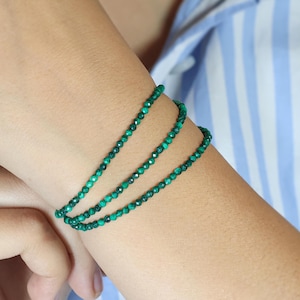 Malachit Perlen Armband, 3 Reihen rundes facettiertes Malachit Perlen Armband, Handgemachter Schmuck, echtes Malachit Armband für Frauen