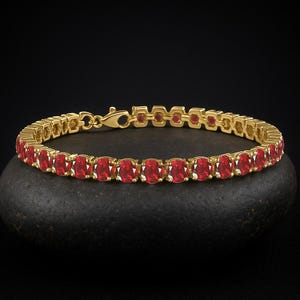 Natural Ruby Gemstone Silver Tennis Bracelet, Genuine Red Ruby Gemstone Bracelet for Women, Handmade Ruby Bracelet, July Birthstone Jewelry