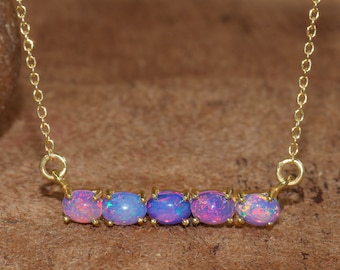 Lavender fire Ethiopian opal bar pendant necklace, Handmade pendant necklace, October birthstone, Natural fire opal jewelry, Gift for her