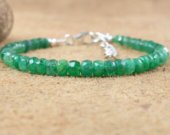Natural Zambian Emerald faceted beads bracelet for women, Beaded jewelry, Green Emerald jewelry, May birthstone jewelry, Gift for her