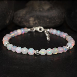 White Ethiopian opal beaded bracelet, Round smooth opal beaded bracelet, Vintage fire opal bracelet, AAA Ethiopian opal bracelet for her