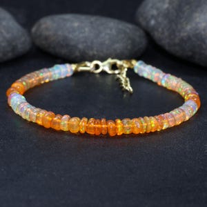 Natural orange fire Ethiopian opal beaded bracelet for women, shaded opal beaded bracelet, Orange opal jewelry, Handmade bracelet for her