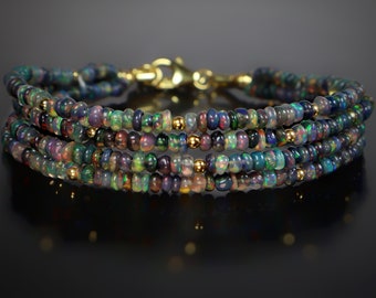 ブラックファセットファセットファイヤーオパールブレスレット、伸縮性