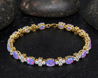 Lavender Opal Gemstone Gold Filled Tennis Bracelet, Handmade jewelry, Dainty bracelet, Opal bracelet, October birthstone, Gift for her