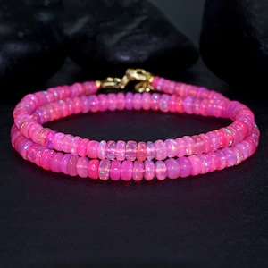 Natural pink fire Ethiopian opal beaded necklace for women vintage fire opal jewelry, October birthstone, AAA Ethiopian opal beaded necklace