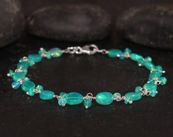 Green Opal Gemstone Tumble Beads Bracelet, Genuine Opal Beads Handmade Bracelet, October Birthstone, Handmade Jewelry, Opal Gift for Her
