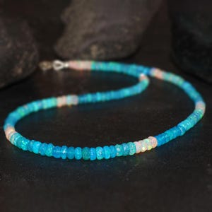 Natural Paraiba fire Ethiopian opal faceted beads necklace for women, vintage fire opal necklace, AAA Ethiopian opal necklace gif for her