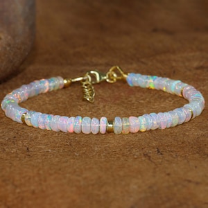 Natural white fire Ethiopian opal beaded bracelet for women, vintage fire opal bracelet, bracelet for her, AAA Ethiopian opal bracelet