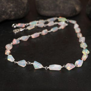 Vintage fire White Ethiopian opal nugget necklace for women, Natural fire opal jewelry, AAA Ethiopian opal necklace, Rare fire opal necklace