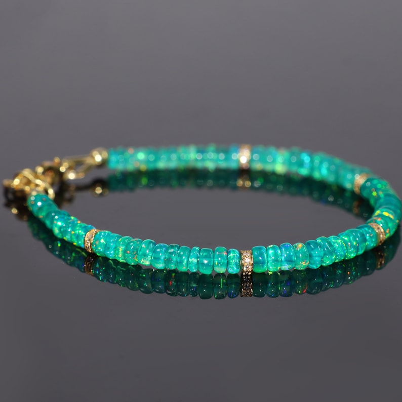 Bracelet de perles d'opale de feu verte naturelle pour femme, bracelet femme, bracelet minimaliste, bracelet en argent sterling 925, cadeau pour elle image 3
