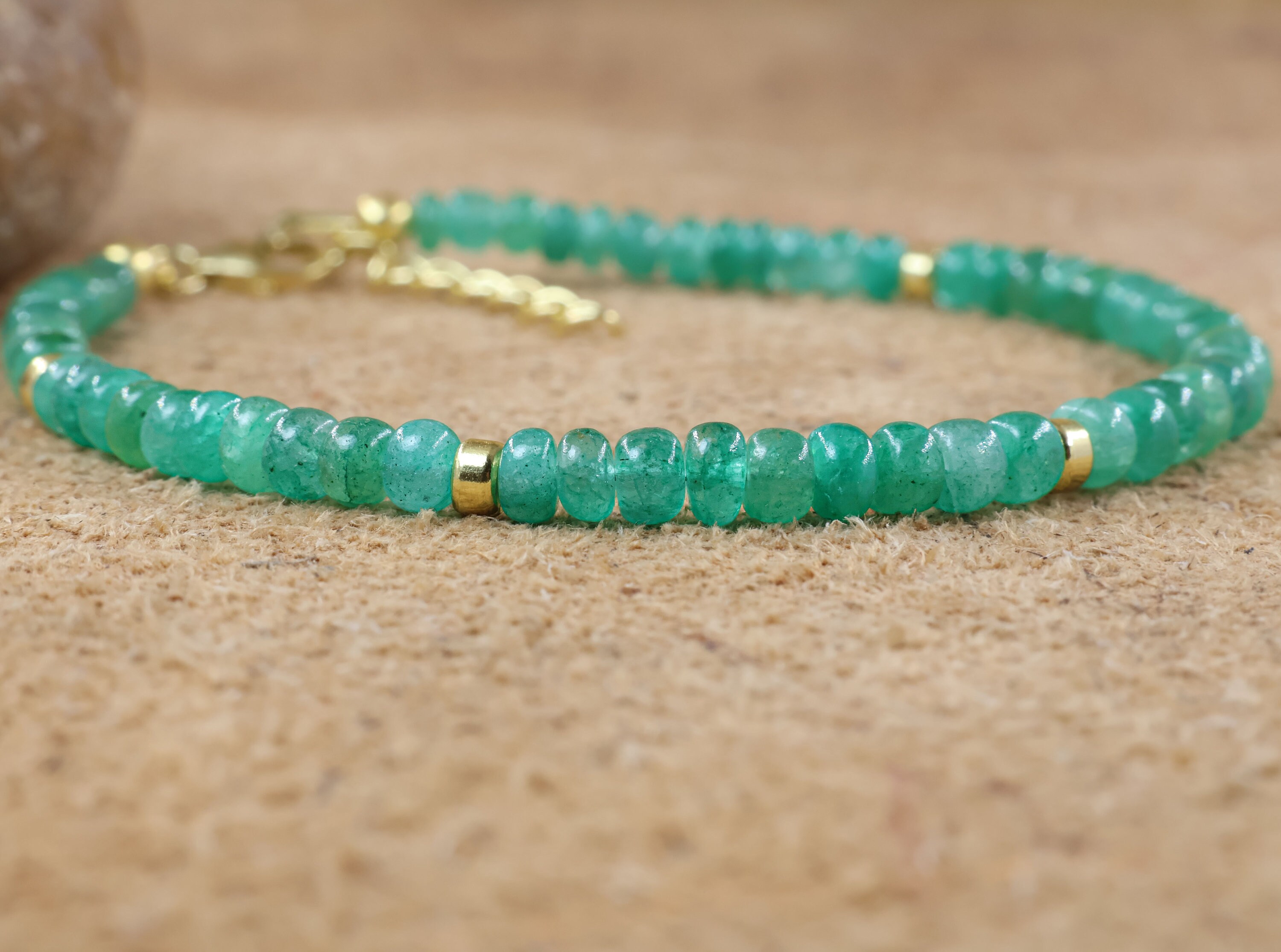 Zambian Emerald Beaded Bracelet for Women, Smooth Rondelle Beads ...