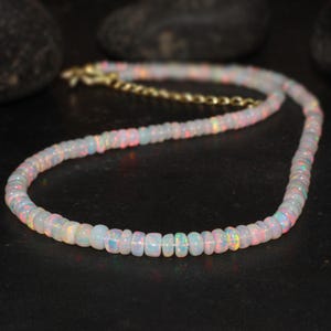 High-quality fire Ethiopian opal beaded necklace for women, Vintage fire opal, Minimalist necklace, Beaded Adjustable necklace for her