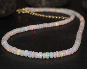 High-quality fire Ethiopian opal beaded necklace for women, Vintage fire opal, Minimalist necklace, Beaded Adjustable necklace for her
