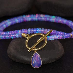 Multifire Lavender Pear Opal Gemstone Charm Necklace, Ethiopian Opal Beads Pendant Necklace, Handmade Opal Jewelry, Birthstone Gift for Her