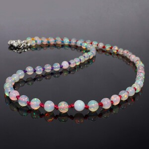 Natural White fire opal beaded Hand knotted thread necklace, handmade necklace, Opal jewelry, fire opal jewelry, Minimalist necklace