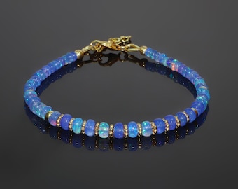 Blue fire opal beaded bracelet, design opal beads bracelet, Multi fire opal bracelet, women bracelet, Handmade bracelet, AAA Ethiopian opal