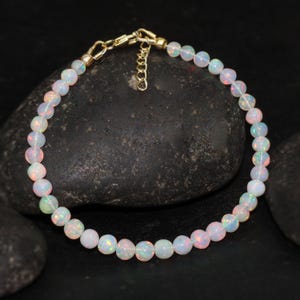 Natural Ethiopian Opal Round Beaded Bracelet, Genuine Opal Gemstone Beaded Bracelet, Fire Opal Handmade Bracelet, Birthstone Gift for Her