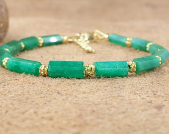 Hexagon Emerald Pencil bracelet for women, Gold Bracelet, AAA Emerald bracelet, 925 Sterling silver bracelet, Raw Zambian Emerald bracelet