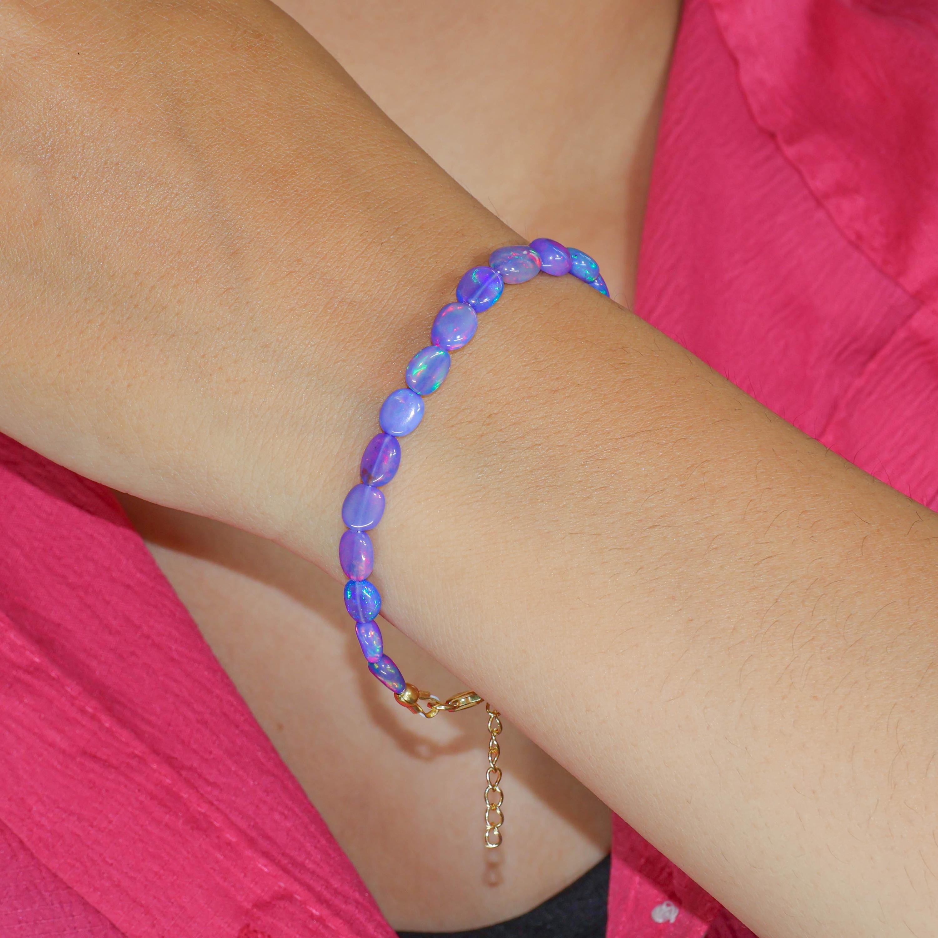 ラベンダーオパールタンブルジェムストーンビーズブレスレット、天然