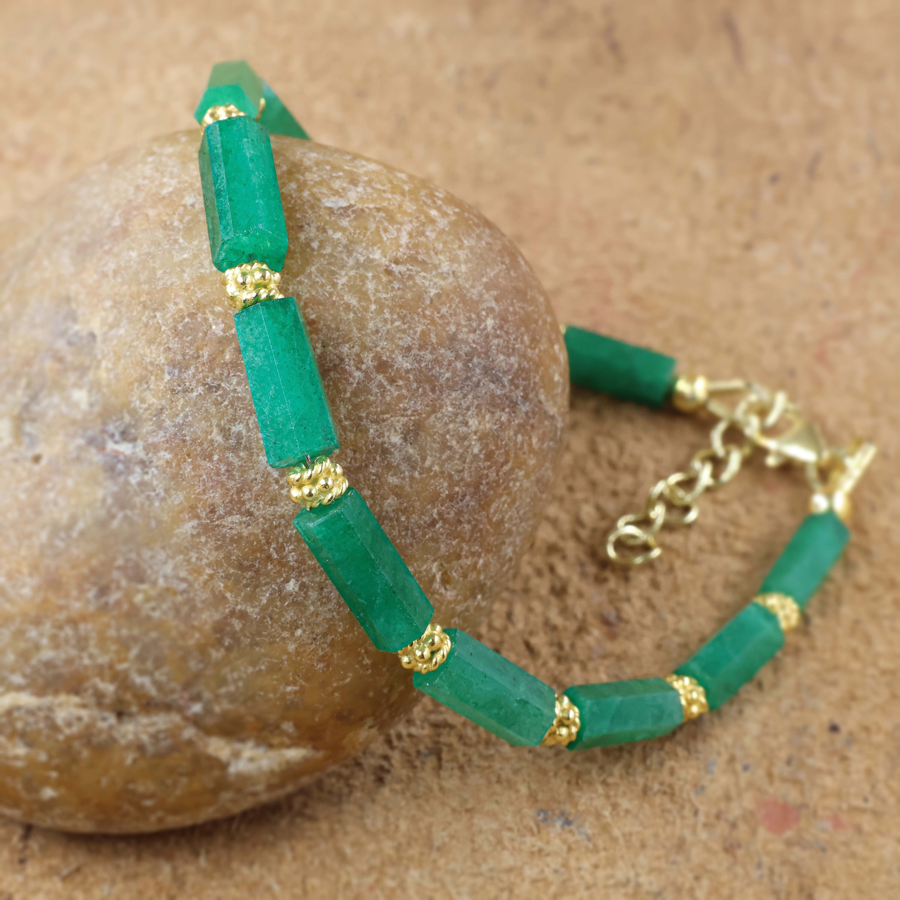 Hexagon Emerald Pencil Bracelet for Women, Gold Bracelet, AAA Emerald ...