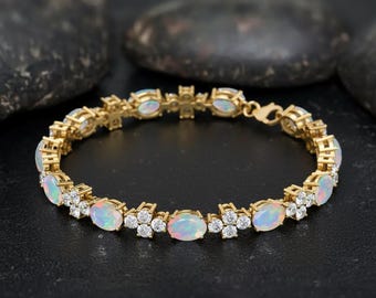 White Ethiopian Opal Gold Filled Tennis Bracelet, October birthstone, Opal bracelet, Handmade jewelry, Dainty bracelet, Gift for her