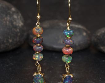 AAA Black Opal Dangle Earrings for Her, Fire Black Opal Gemstone Dangle Earring, 925 Silver Earrings, Delicate Earring, Gift for Her