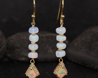 Natural White Opal Gemstone Drop and Dangle Earrings, Ethiopian Opal Birthstone Earring for Women, 925 Silver Jewelry, Delicate Earring Gift