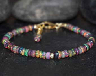 Natural fire Black opal beaded bracelet, Spiritual opal beaded bracelet, bracelet for her, AAA Ethiopian opal bracelet, Gemstone jewelry