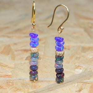 Lavender and black fire Ethiopian opal earrings for women, vintage fire opal earrings, beaded earrings, October birthstone AAA opal earrings