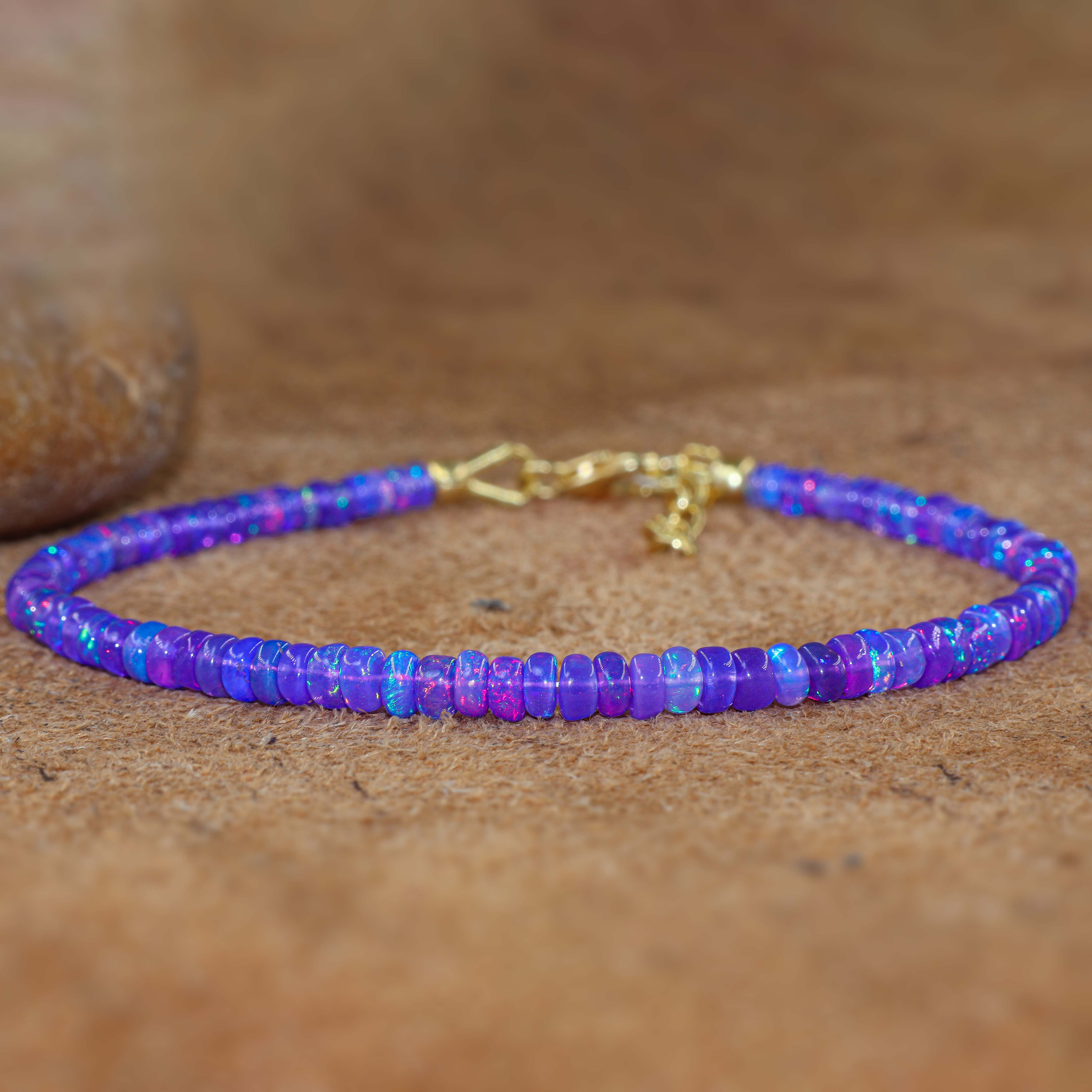 Lavender fire Ethiopian opal beaded bracelet for her, Bracelet for women, AAA Opal jewelry, 925 Sterling silver, Gold bracelet, gift for her