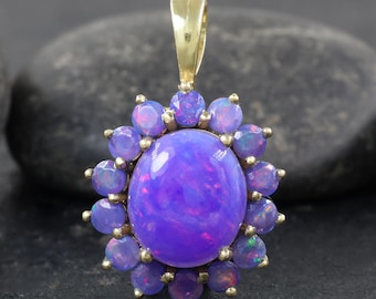 Fire Lavender Opal Gemstone Pendant Necklace, Genuine Lavender Opal Handmade Pendant Necklace, Delicate Necklace, Birthstone Gift for Her