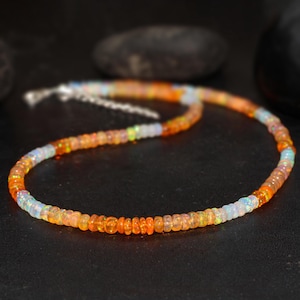 Orange fire Shaded Ethiopian opal beaded necklace for women, Vintage fire opal necklace, AAA Ethiopian opal necklace, Genuine fire opal