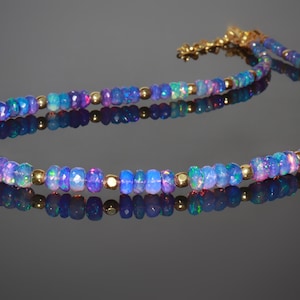 Natural Fire lavender faceted opal beaded Necklace, October birthstone opal Jewelry, AAA Ethiopian opal Jewelry, 925 Sterling Silver