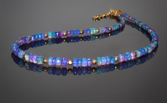 Natural Fire lavender faceted opal beaded Necklace, October birthstone opal Jewelry, AAA Ethiopian opal Jewelry, 925 Sterling Silver
