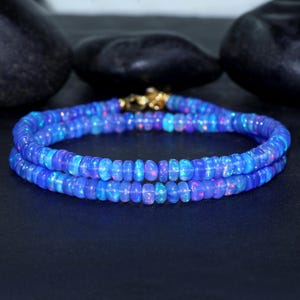 Blue fire Ethiopian opal beaded necklace, Handmade necklace, Vintage fire opal, Vintage fire opal, 925 Sterling silver, Gift for her