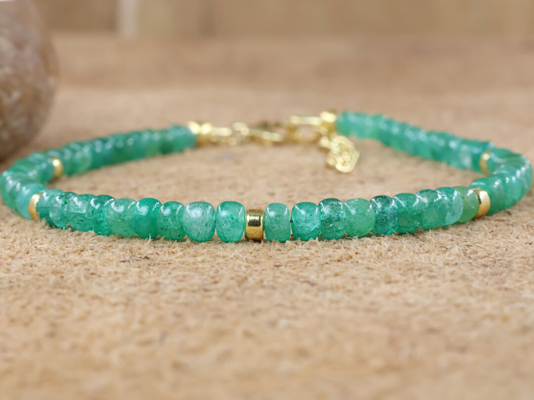 Zambian Emerald Beaded Bracelet for Women, Smooth Rondelle Beads ...