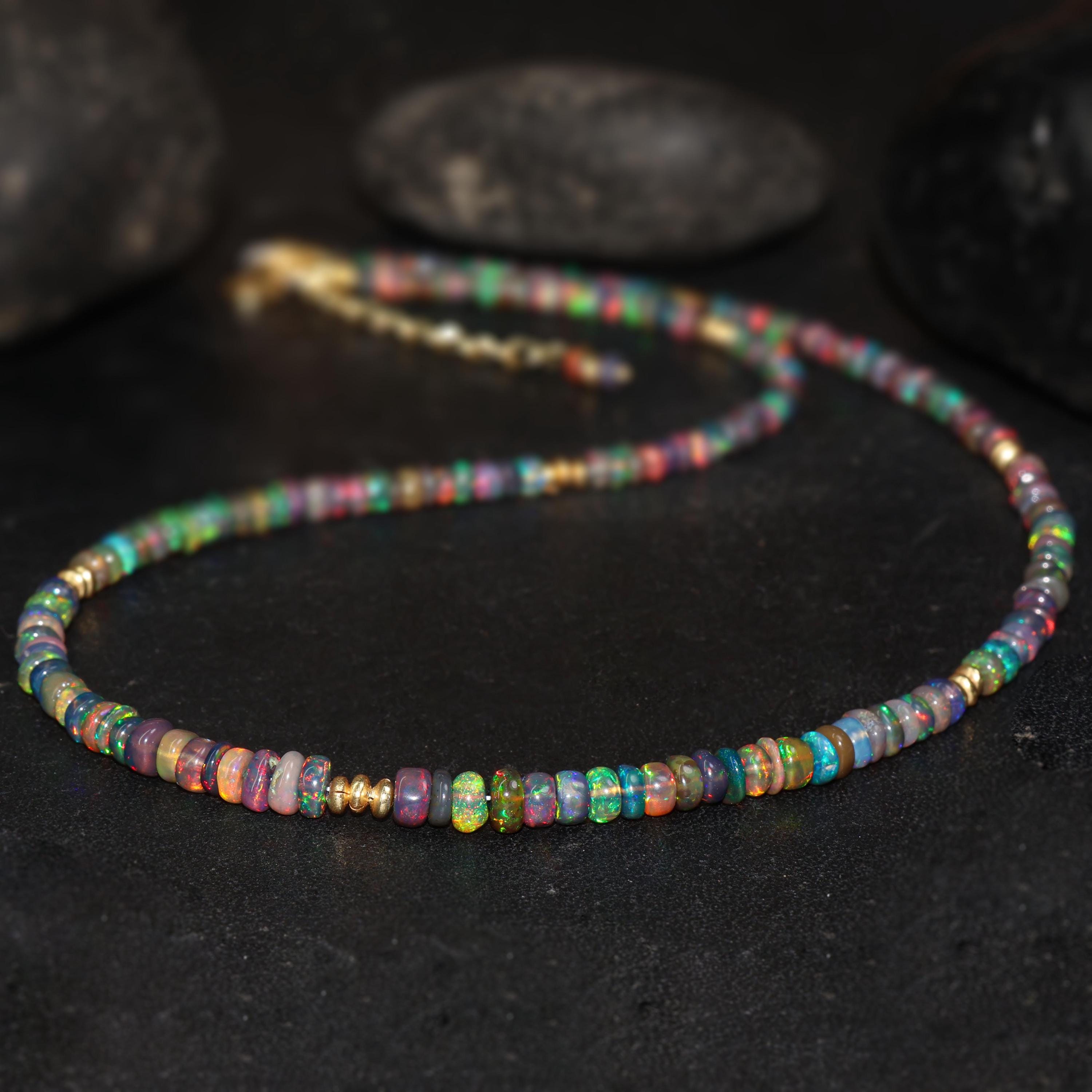 AAA Ethiopian opal necklace for women, Vintage fire opal necklace, October birthstone opal jewelry, Rare opal necklace, Gift for her