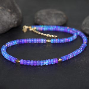 Lavender fire Ethiopian opal beaded necklace for women, Vintage fire opal necklace, Handcrafted necklace, AAA Ethiopian opal necklace