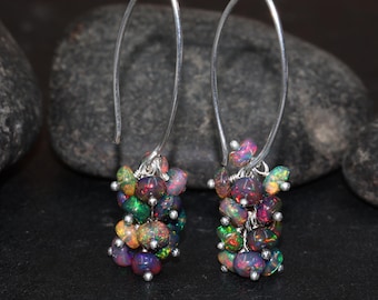Natural Black fire Ethiopian opal beaded earrings for women, Handcrafted earrings, earrings for her, Silver earrings, Gold earrings