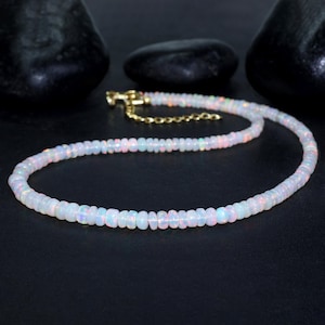 Natural fire Ethiopian opal beaded necklace for women, vintage fire opal beaded necklace for her, minimalist necklace, Gift for her