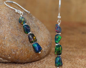 Black fire opal tumble earrings for women, fire opal jewelry, Natural opal earring, earrings for her, AAA Ethiopian opal, Handmade jewelry