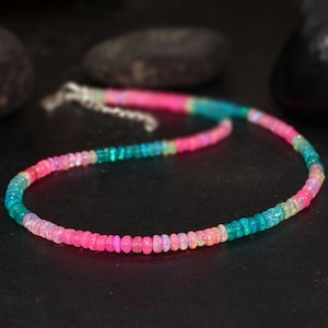 Vintage fire Ethiopian opal beaded necklace for women, October birthstone, Minimalist necklace, Dainty opal beaded necklace, Gift for her