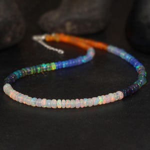 Genuine fire Ethiopian opal Rondelle beads necklace for women, October birthstone, Vintage fire opal necklace, AAA Ethiopian opal necklace