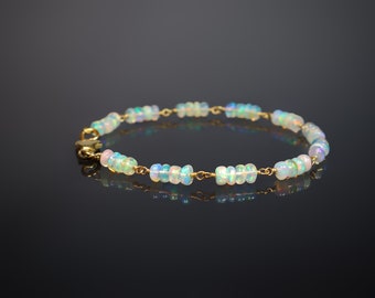 Bracelet de perles d'opale de feu d'Éthiopie AAAA, bracelet en fil métallique, bracelet pour femme, bijoux d'opale de feu, bracelet d'opale vintage, cadeau pour elle