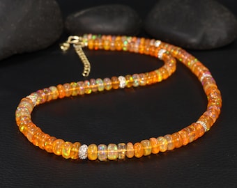 Orange Opal Necklace, Dainty Beaded Gemstone Jewelry, Minimalist Handmade Necklace for Women, Anniversary Gift for Her, Birthday Gift
