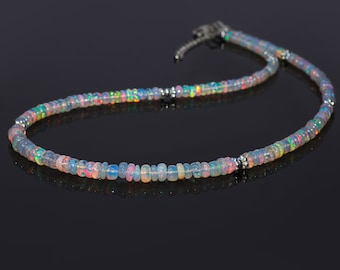 White Ethiopian opal Beaded Necklace, Handmade opal necklace, fire opal Necklace, Handmade Jewelry, AAA Ethiopian opal Necklace, Opal Gift