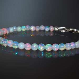 Natural white fire round opal beads bracelet, AAA Ethiopian opal beads bracelet, Genuine fire opal bracelet, 925 Sterling Silver bracelet