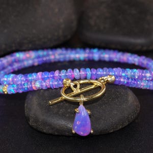 Lavender Opal Gemstone Beaded Necklace, Ethiopian Opal Toggle Clasp Pendant Necklace, Handmade Opal Charm Jewelry, Birthstone Gift for Her