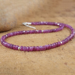 Faceted ruby beaded necklace for women, Natural Ruby jewelry, AAA Ruby necklace Pendant necklace, Genuine Ruby pendant, Gift for her